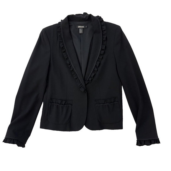 Vintage DKNY Black Wool Blend Blazer Size 6 - Made in Italy - Picture 1 of 7